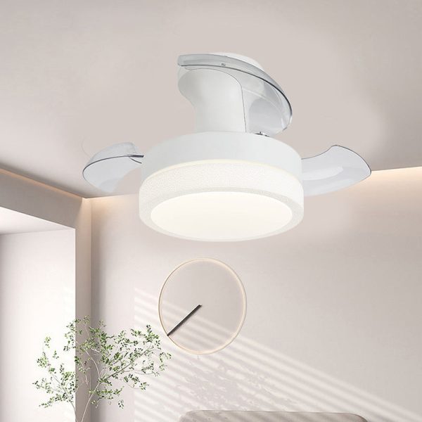 Contemporary Nordic Iron Acrylic ABS Round Texture LED Semi-Flush Mount Ceiling Fan Light For Living Room - Image 2