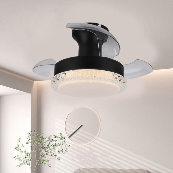 Contemporary Nordic Iron Acrylic ABS Round Texture LED Semi-Flush Mount Ceiling Fan Light For Living Room - Image 4