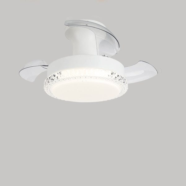Contemporary Nordic Iron Acrylic ABS Round Texture LED Semi-Flush Mount Ceiling Fan Light For Living Room - Image 12