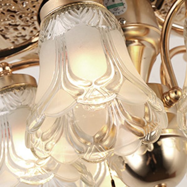 Traditional European Bell Floral Iron Wood PVC Glass 5-Light Downrods Ceiling Fan Light For Living Room - Image 12