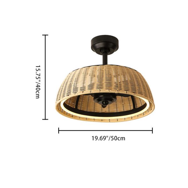 Traditional Rustic Iron Aluminum ABS Rattan Weaving Round LED Downrods Ceiling Fan Light For Dining Room - Image 7