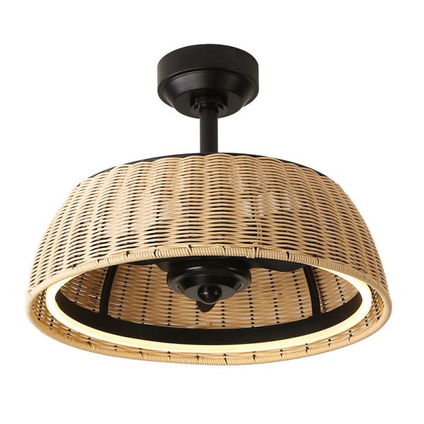 Traditional Rustic Iron Aluminum ABS Rattan Weaving Round LED Downrods Ceiling Fan Light For Dining Room - Image 13