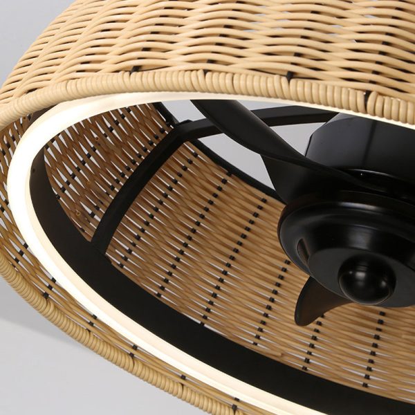 Traditional Rustic Iron Aluminum ABS Rattan Weaving Round LED Downrods Ceiling Fan Light For Dining Room - Image 9
