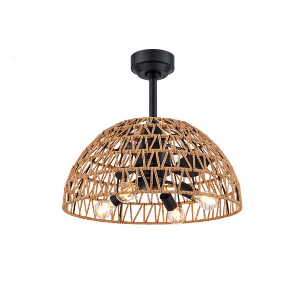 Contemporary Industrial Iron ABS Hemp Rope Weaving Dome 4-Light Downrods Ceiling Fan Light For Dining Room - Image 14