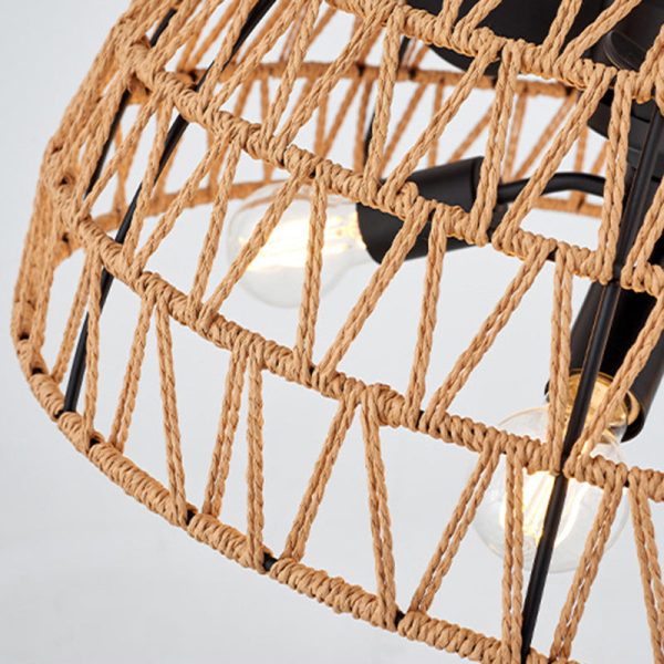Contemporary Industrial Iron ABS Hemp Rope Weaving Dome 4-Light Downrods Ceiling Fan Light For Dining Room - Image 7
