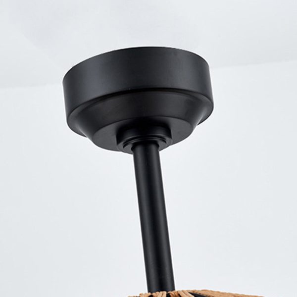 Contemporary Industrial Iron ABS Hemp Rope Weaving Dome 4-Light Downrods Ceiling Fan Light For Dining Room - Image 10