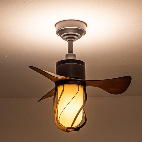 Traditional Farmhouse Twisted Cage Acrylic Glass Hardware ABS 1-Light Downrods Ceiling Fan Light For Bedroom - Image 14