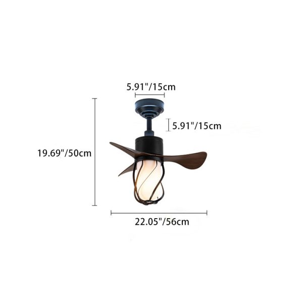 Traditional Farmhouse Twisted Cage Acrylic Glass Hardware ABS 1-Light Downrods Ceiling Fan Light For Bedroom - Image 7