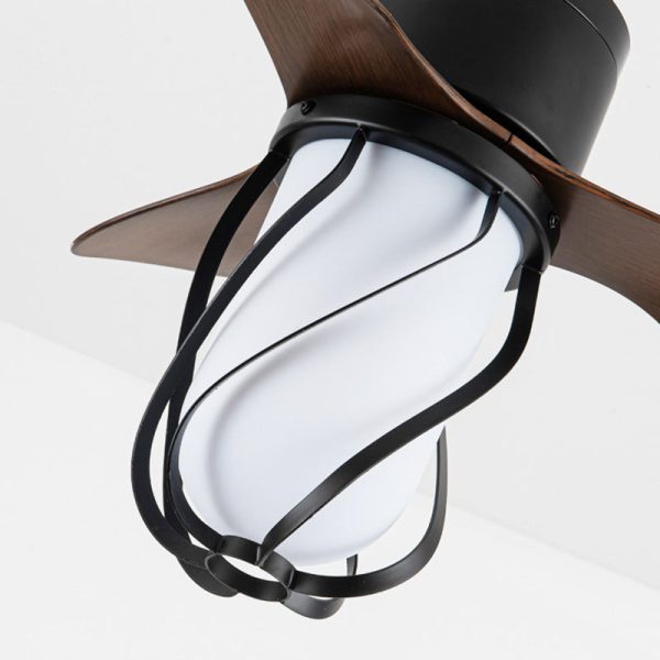 Traditional Farmhouse Twisted Cage Acrylic Glass Hardware ABS 1-Light Downrods Ceiling Fan Light For Bedroom - Image 8