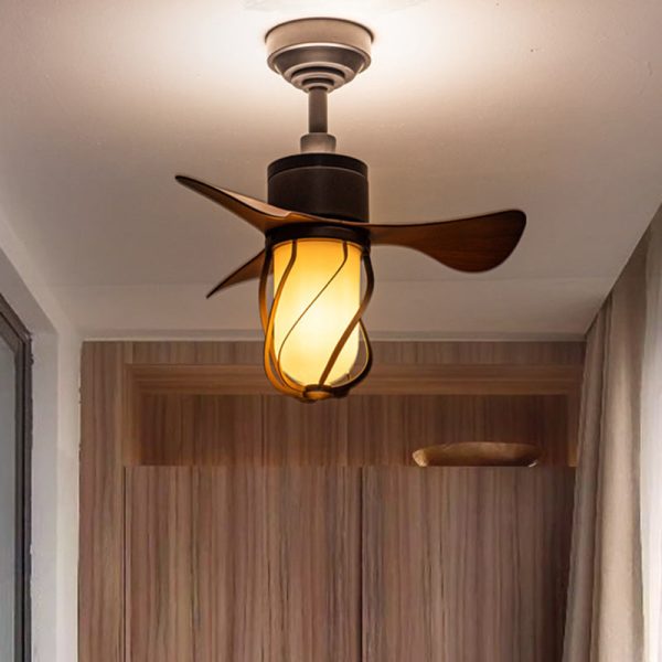 Traditional Farmhouse Twisted Cage Acrylic Glass Hardware ABS 1-Light Downrods Ceiling Fan Light For Bedroom - Image 6