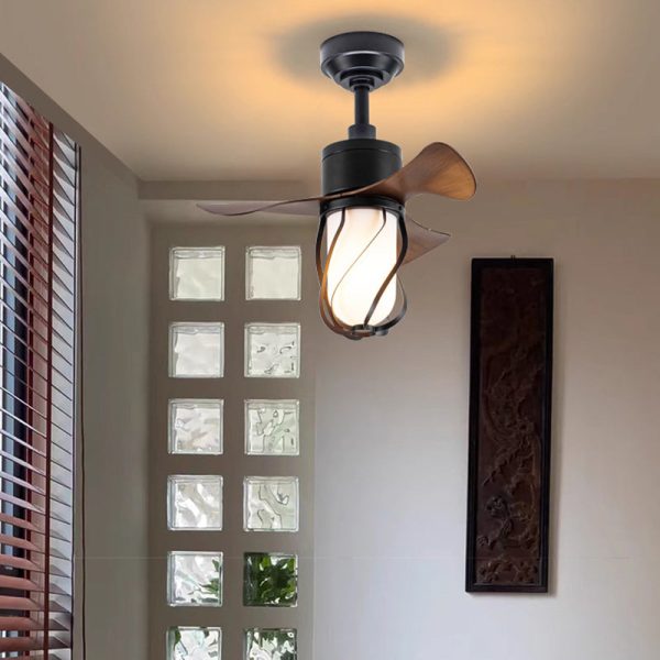 Traditional Farmhouse Twisted Cage Acrylic Glass Hardware ABS 1-Light Downrods Ceiling Fan Light For Bedroom - Image 5