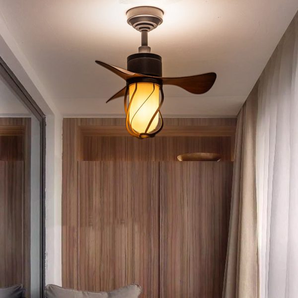 Traditional Farmhouse Twisted Cage Acrylic Glass Hardware ABS 1-Light Downrods Ceiling Fan Light For Bedroom - Image 19