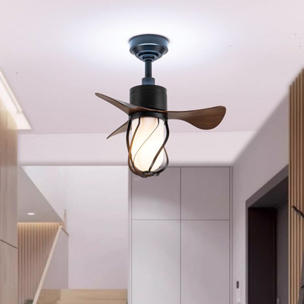 Traditional Farmhouse Twisted Cage Acrylic Glass Hardware ABS 1-Light Downrods Ceiling Fan Light For Bedroom - Image 4