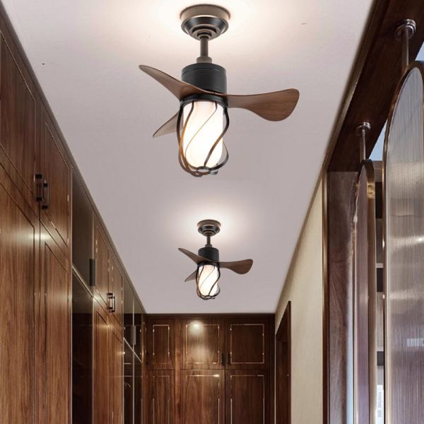 Traditional Farmhouse Twisted Cage Acrylic Glass Hardware ABS 1-Light Downrods Ceiling Fan Light For Bedroom - Image 2