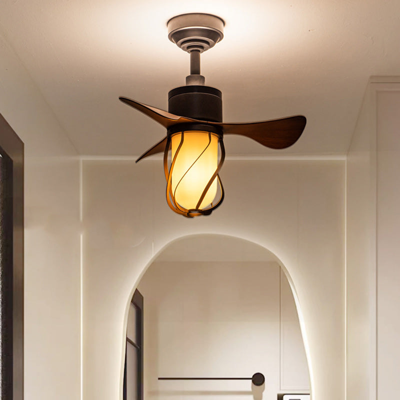 BS-Lighting-LX02006-7.jpg Traditional Farmhouse Twisted Cage Acrylic Glass Hardware ABS 1-Light Downrods Ceiling Fan Light For Bedroom - Image 1