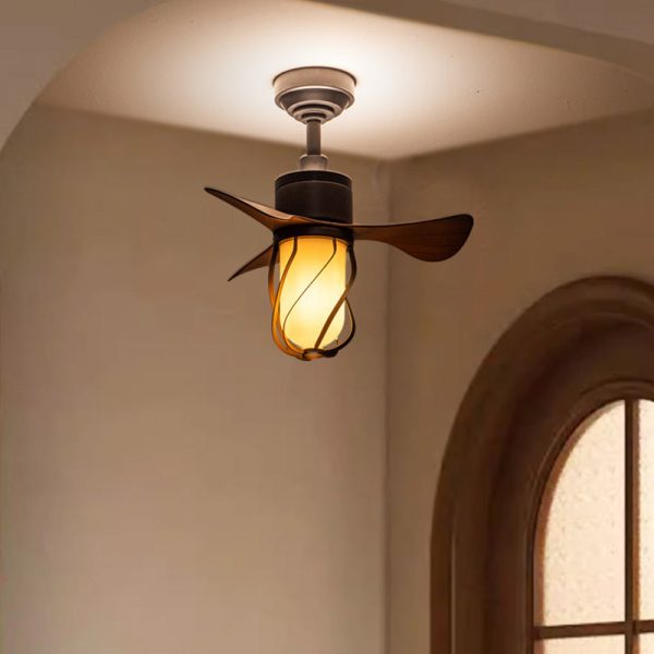 Traditional Farmhouse Twisted Cage Acrylic Glass Hardware ABS 1-Light Downrods Ceiling Fan Light For Bedroom - Image 3