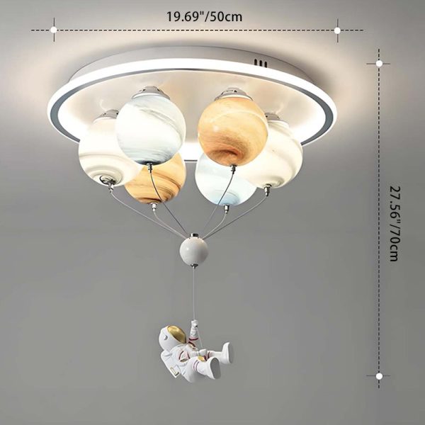 Contemporary Creative Kids Planet Space Hot Air Balloon Astronaut Iron Resin Glass 6-Light LED Semi-Flush Mount Ceiling Light For Bedroom - Image 6