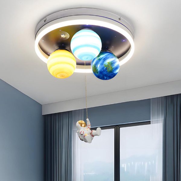 Contemporary Creative Kids Planet Space Hot Air Balloon Astronaut Iron Resin Glass 6-Light LED Semi-Flush Mount Ceiling Light For Bedroom - Image 9