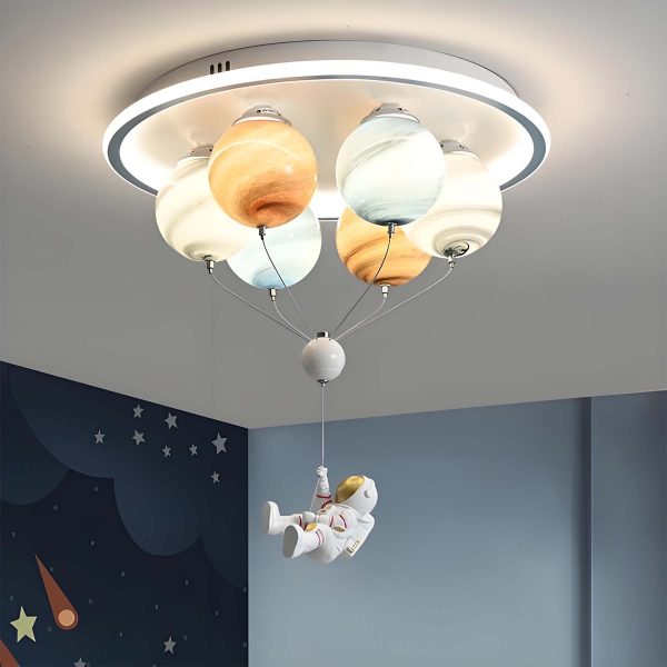 Contemporary Creative Kids Planet Space Hot Air Balloon Astronaut Iron Resin Glass 6-Light LED Semi-Flush Mount Ceiling Light For Bedroom - Image 3