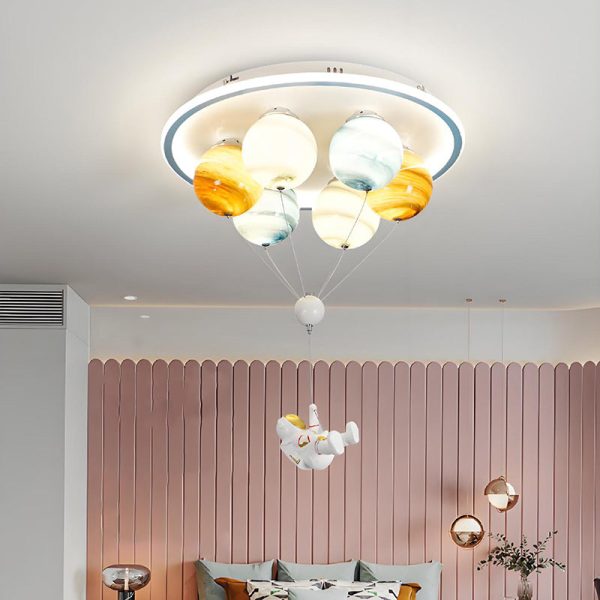 Contemporary Creative Kids Planet Space Hot Air Balloon Astronaut Iron Resin Glass 6-Light LED Semi-Flush Mount Ceiling Light For Bedroom - Image 4