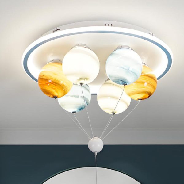 Contemporary Creative Kids Planet Space Hot Air Balloon Astronaut Iron Resin Glass 6-Light LED Semi-Flush Mount Ceiling Light For Bedroom - Image 7