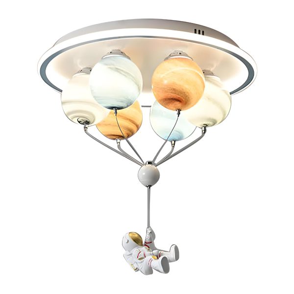 Contemporary Creative Kids Planet Space Hot Air Balloon Astronaut Iron Resin Glass 6-Light LED Semi-Flush Mount Ceiling Light For Bedroom - Image 10