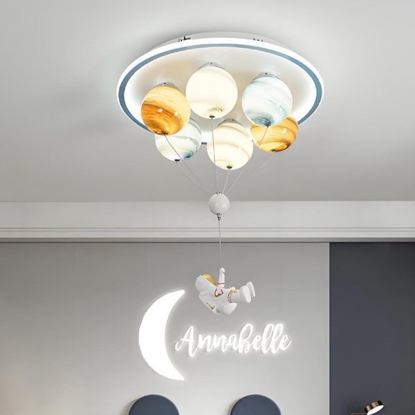 Contemporary Creative Kids Planet Space Hot Air Balloon Astronaut Iron Resin Glass 6-Light LED Semi-Flush Mount Ceiling Light For Bedroom - Image 8