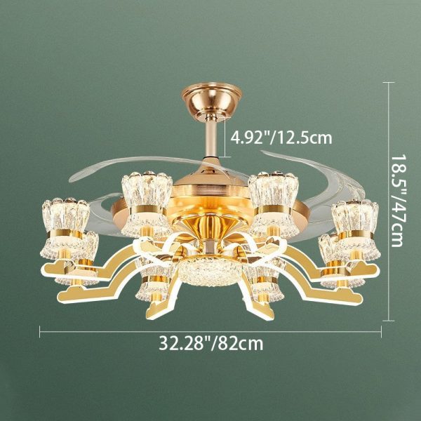 Traditional European Cylinder Iron Stainless Steel Crystal Acrylic LED Downrods Ceiling Fan Light For Living Room - Image 7