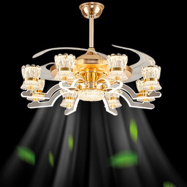 Traditional European Cylinder Iron Stainless Steel Crystal Acrylic LED Downrods Ceiling Fan Light For Living Room - Image 2