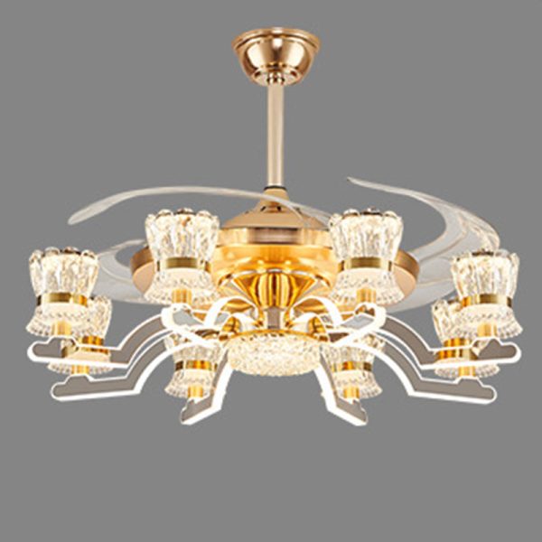 Traditional European Cylinder Iron Stainless Steel Crystal Acrylic LED Downrods Ceiling Fan Light For Living Room - Image 14