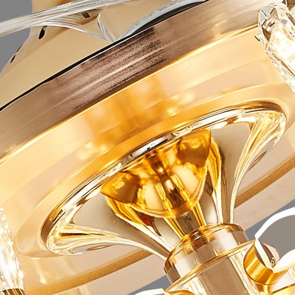 Traditional European Cylinder Iron Stainless Steel Crystal Acrylic LED Downrods Ceiling Fan Light For Living Room - Image 9