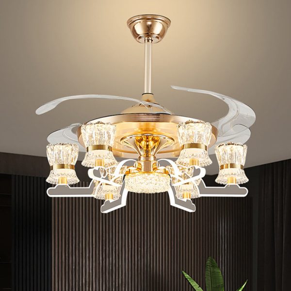 Traditional European Cylinder Iron Stainless Steel Crystal Acrylic LED Downrods Ceiling Fan Light For Living Room - Image 10