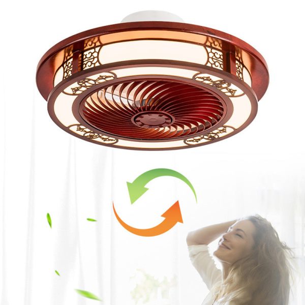 Traditional Chinese Round Wealth Pattern Wood Acrylic Copper ABS LED Flush Mount Ceiling Fan Light For Bedroom - Image 14