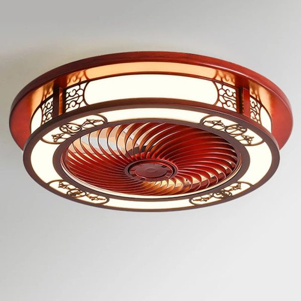 Traditional Chinese Round Wealth Pattern Wood Acrylic Copper ABS LED Flush Mount Ceiling Fan Light For Bedroom - Image 15