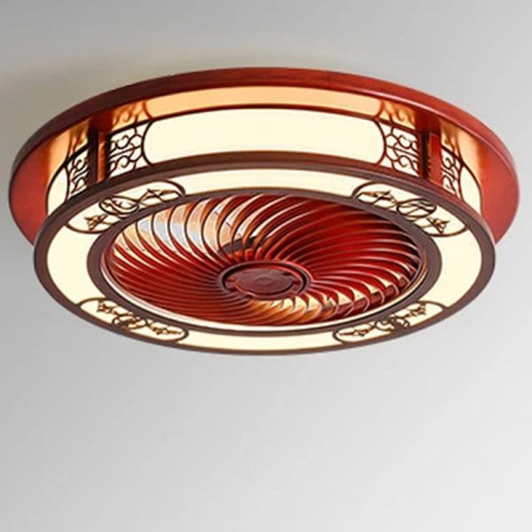 Traditional Chinese Round Wealth Pattern Wood Acrylic Copper ABS LED Flush Mount Ceiling Fan Light For Bedroom - Image 4