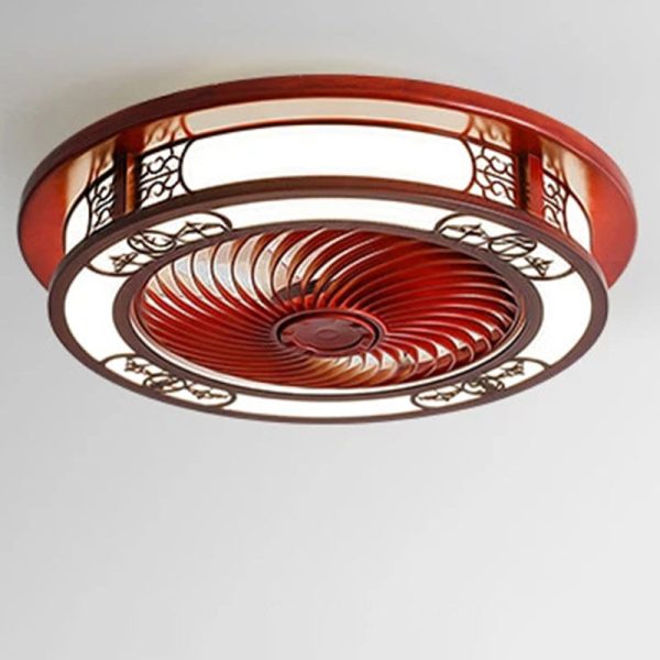 Traditional Chinese Round Wealth Pattern Wood Acrylic Copper ABS LED Flush Mount Ceiling Fan Light For Bedroom - Image 16