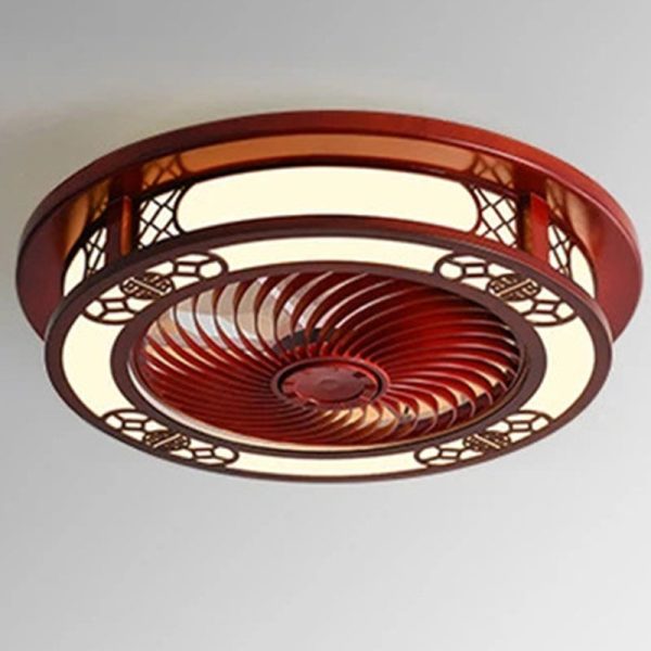 Traditional Chinese Round Wealth Pattern Wood Acrylic Copper ABS LED Flush Mount Ceiling Fan Light For Bedroom - Image 5