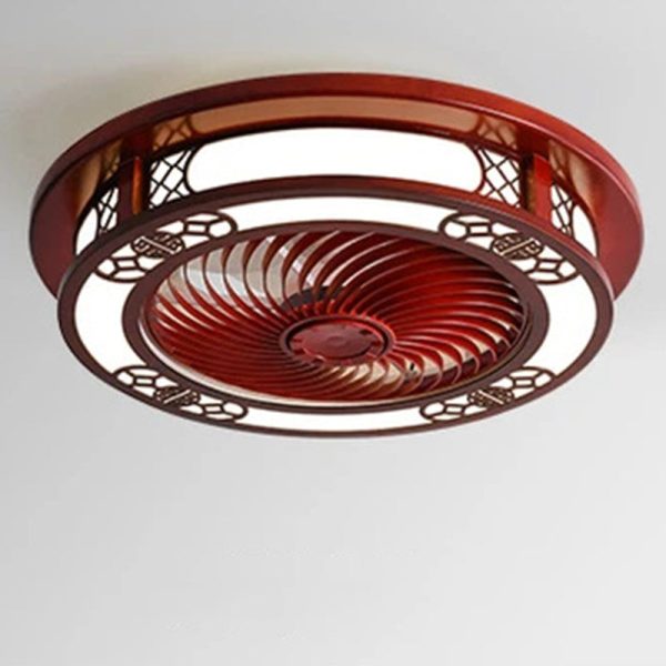 Traditional Chinese Round Wealth Pattern Wood Acrylic Copper ABS LED Flush Mount Ceiling Fan Light For Bedroom - Image 17