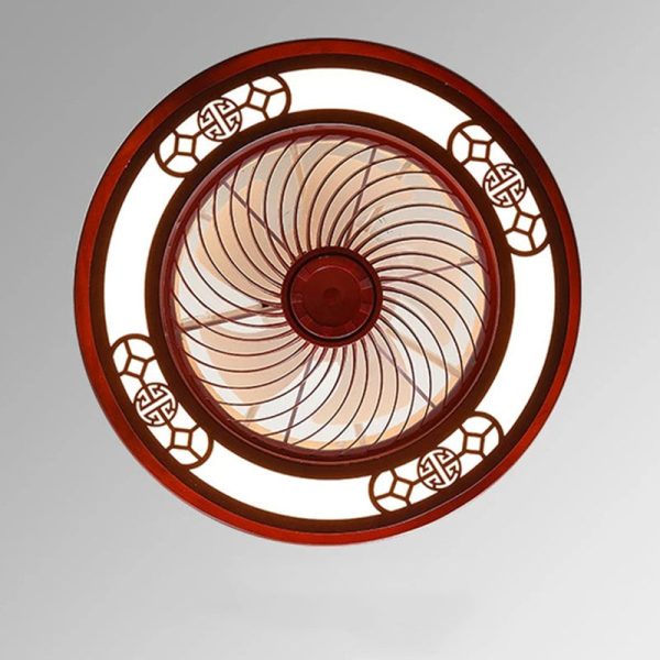 Traditional Chinese Round Wealth Pattern Wood Acrylic Copper ABS LED Flush Mount Ceiling Fan Light For Bedroom - Image 11