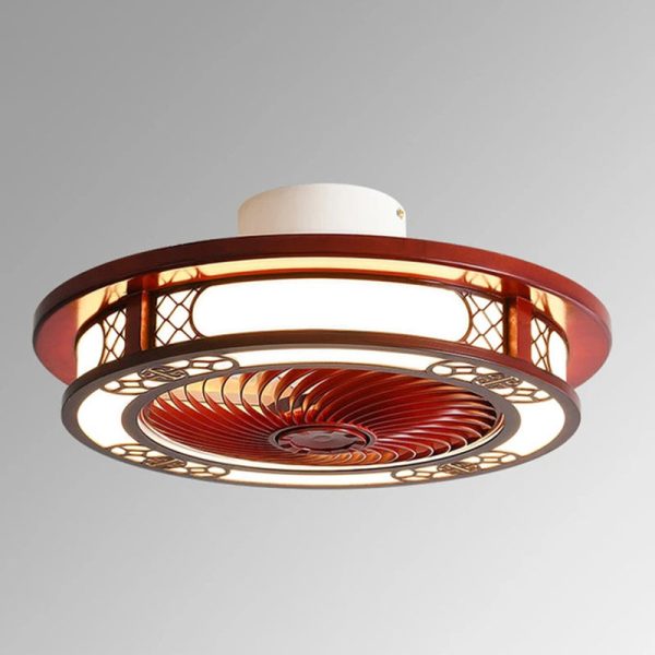 Traditional Chinese Round Wealth Pattern Wood Acrylic Copper ABS LED Flush Mount Ceiling Fan Light For Bedroom - Image 18