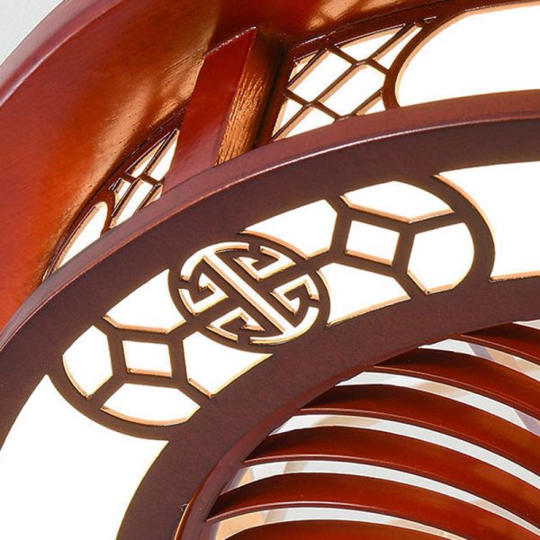 Traditional Chinese Round Wealth Pattern Wood Acrylic Copper ABS LED Flush Mount Ceiling Fan Light For Bedroom - Image 8