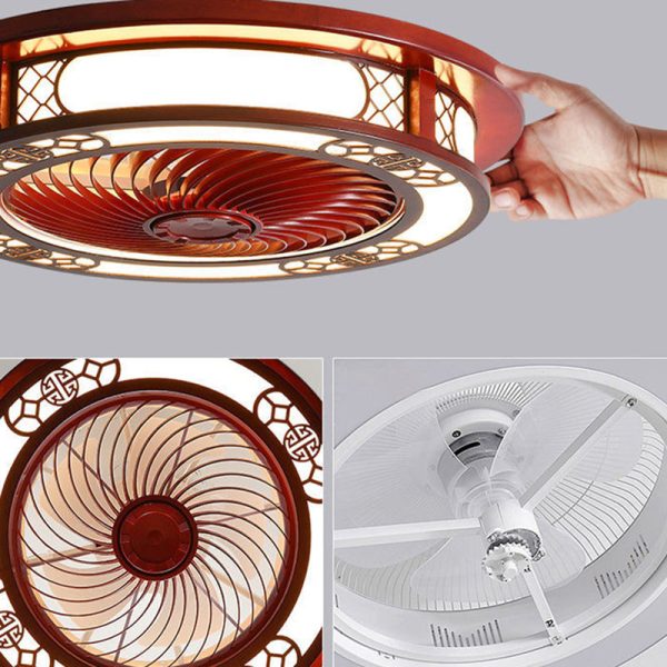 Traditional Chinese Round Wealth Pattern Wood Acrylic Copper ABS LED Flush Mount Ceiling Fan Light For Bedroom - Image 10