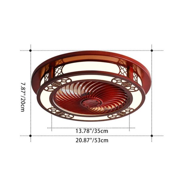 Traditional Chinese Round Wealth Pattern Wood Acrylic Copper ABS LED Flush Mount Ceiling Fan Light For Bedroom - Image 6