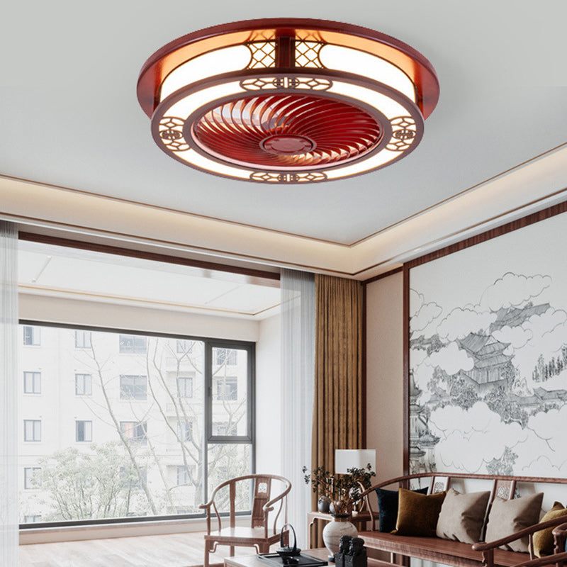 BS-Lighting-LX02023-3.jpg Traditional Chinese Round Wealth Pattern Wood Acrylic Copper ABS LED Flush Mount Ceiling Fan Light For Bedroom - Image 1