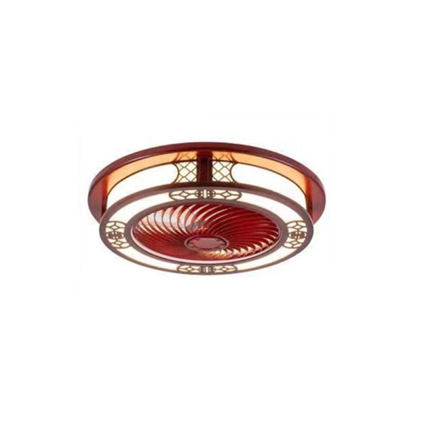 Traditional Chinese Round Wealth Pattern Wood Acrylic Copper ABS LED Flush Mount Ceiling Fan Light For Bedroom - Image 22