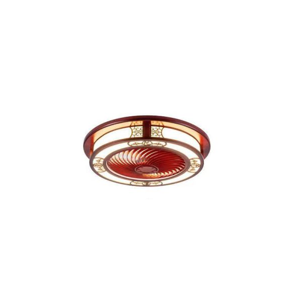 Traditional Chinese Round Wealth Pattern Wood Acrylic Copper ABS LED Flush Mount Ceiling Fan Light For Bedroom - Image 23