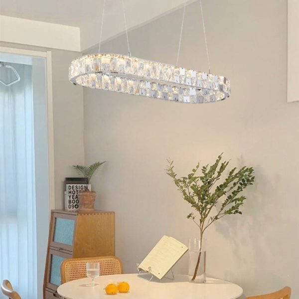 Modern Luxury Stainless Steel Acrylic Crystal Elliptical LED Chandeliers Ceiling Fan Light For Dining Room - Image 2