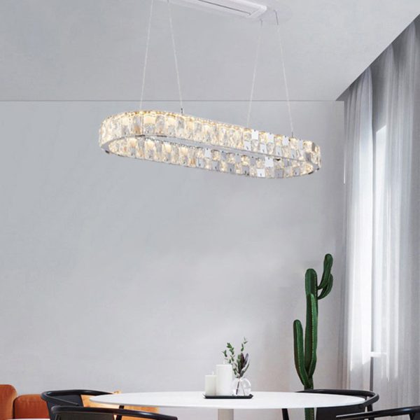 Modern Luxury Stainless Steel Acrylic Crystal Elliptical LED Chandeliers Ceiling Fan Light For Dining Room - Image 3