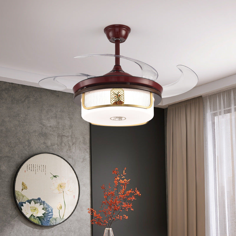 BS-Lighting-LX02086-1.jpg Traditional Chinese Sandalwood Hardware Stainless Steel Acrylic Round Cymbidium LED Downrods Ceiling Fan Light For Living Room - Image 1