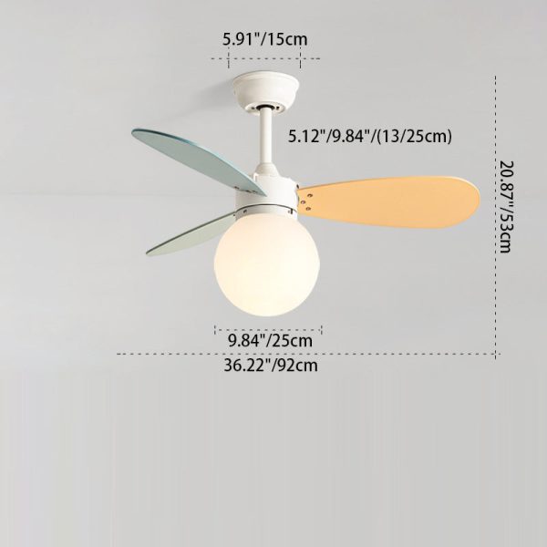 Contemporary Nordic Wood Iron Acrylic Ball 1-Light Downrods Ceiling Fan Light For Bedroom - Image 7